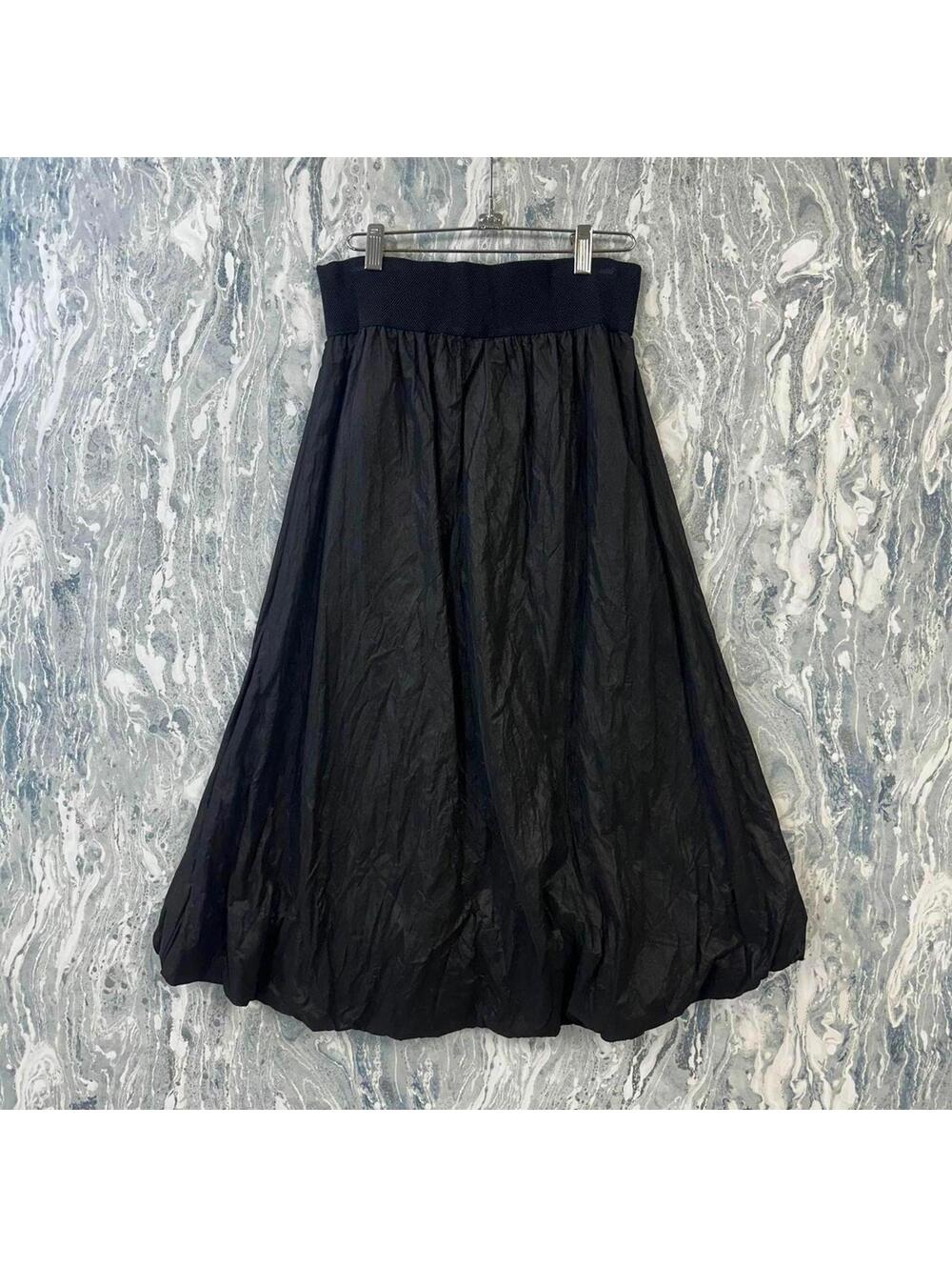 Artsy Boho Minimalist Lagenlook Avant-Garde Black Balloon Maxi Skirt (XL)